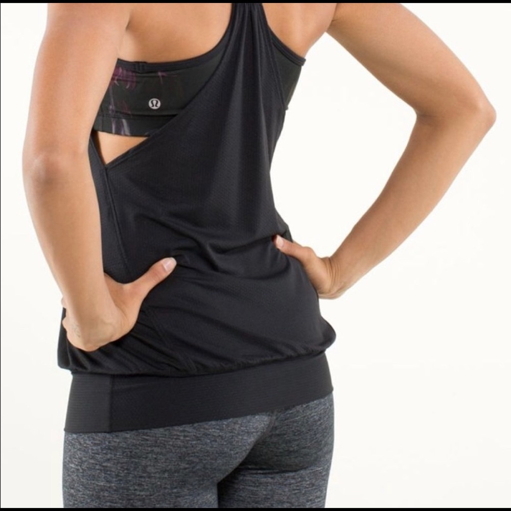 Lululemon No Limits Tank Top with Built-in Bra, Size 8, Black Floral